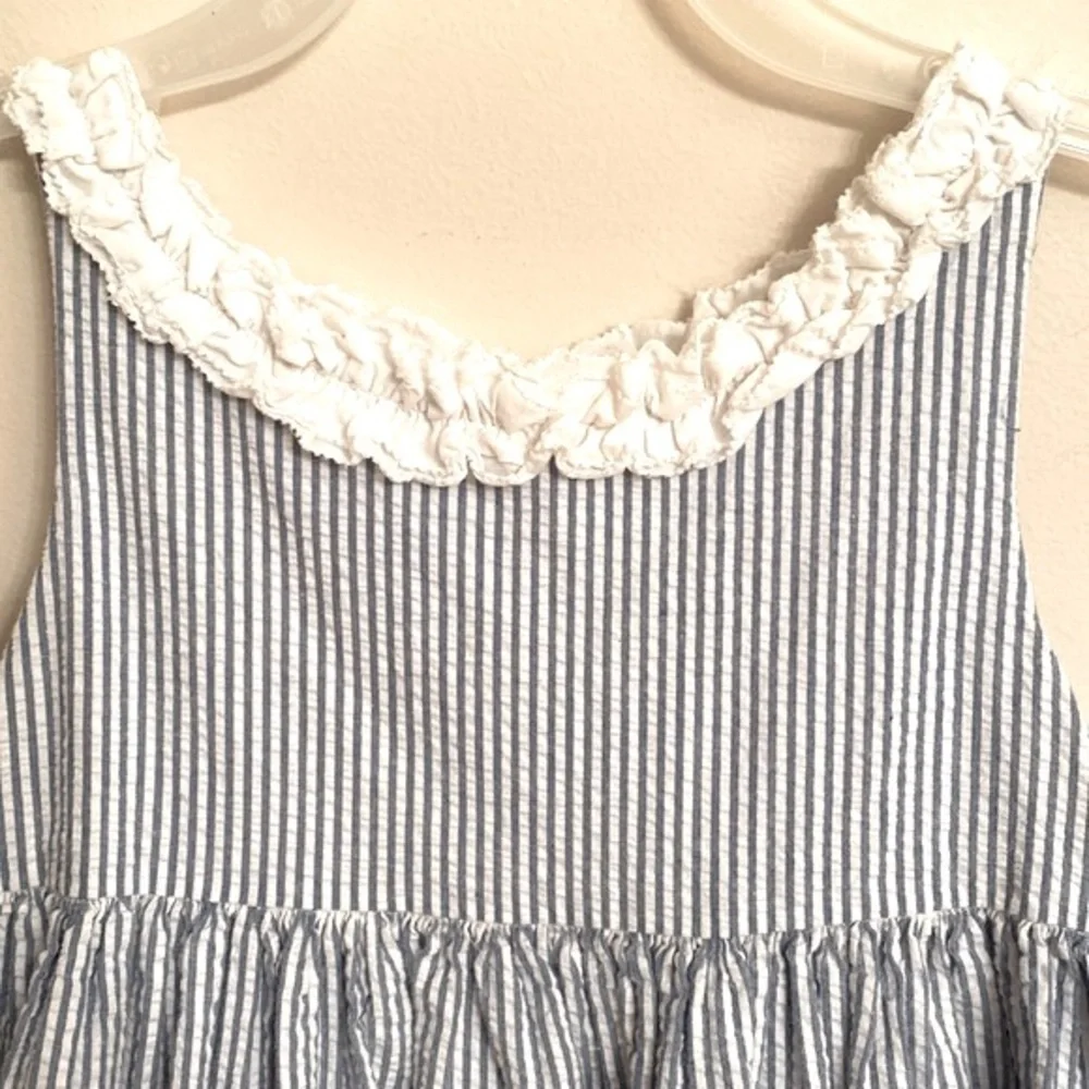 RALPH LAUREN Girls Sleeveless Seersucker Baby Blue Fit and Flare Dress Size 4/4T